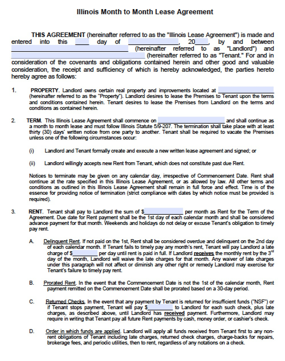 Free Illinois Rental Lease Agreement Templates | Pdf | Word - Free Printable Basic Rental Agreement Illinois