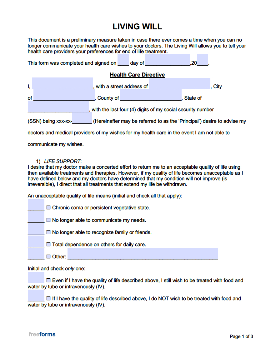 Free Living Will Forms | Pdf | Word - Free Forms For Wills