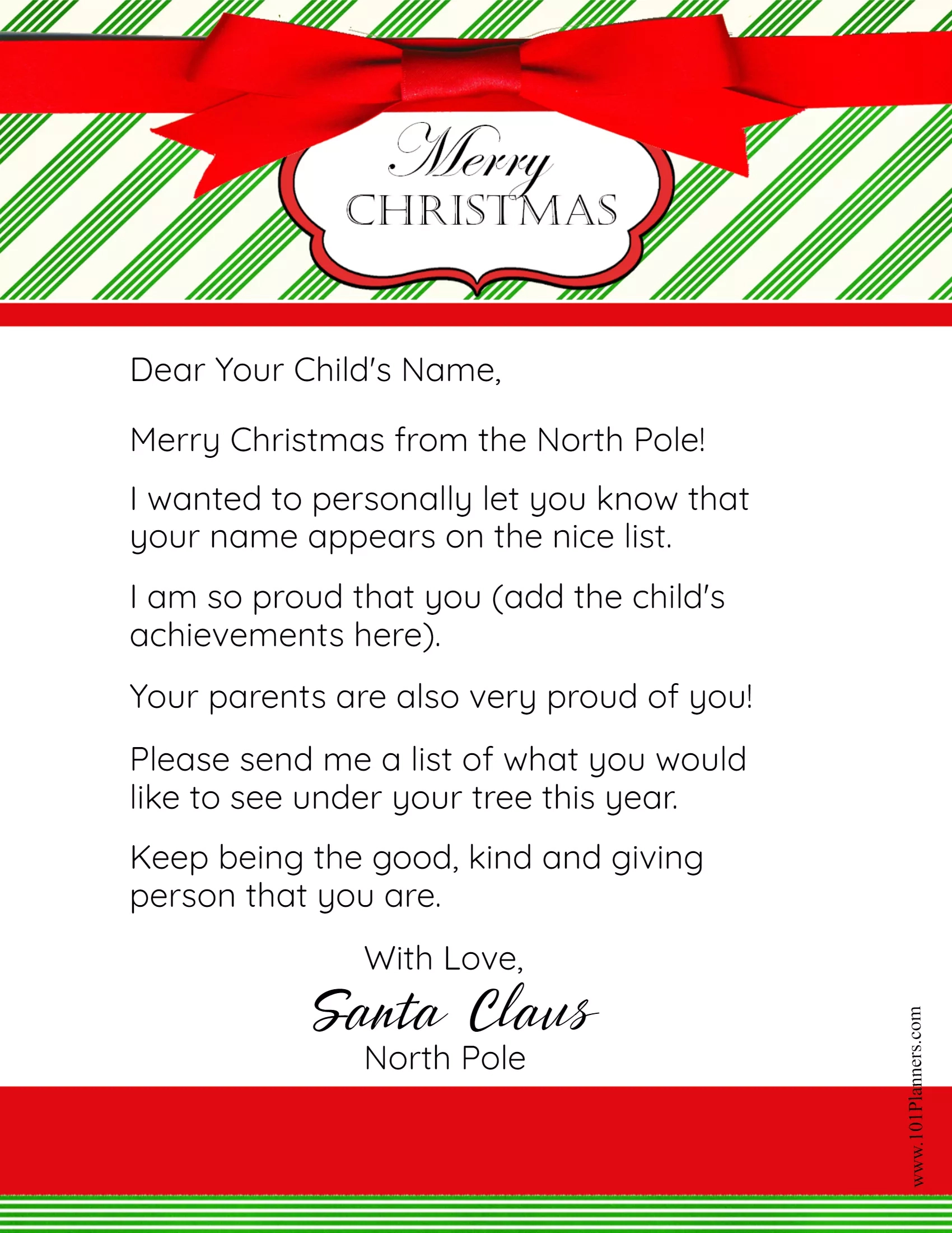 Free Personalized Printable Letter From Santa To Your Child - Free Printable And Editable Letters From Santa