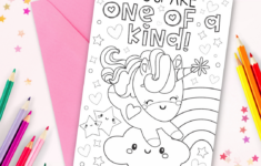 Free Printable Unicorn Coloring Cards - Kara Creates - Free Printable Unicorn Birthday Card