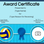 Free Volleyball Certificate Edit Online And Print At Home With   Free Printable Volleyball Certificates Awards