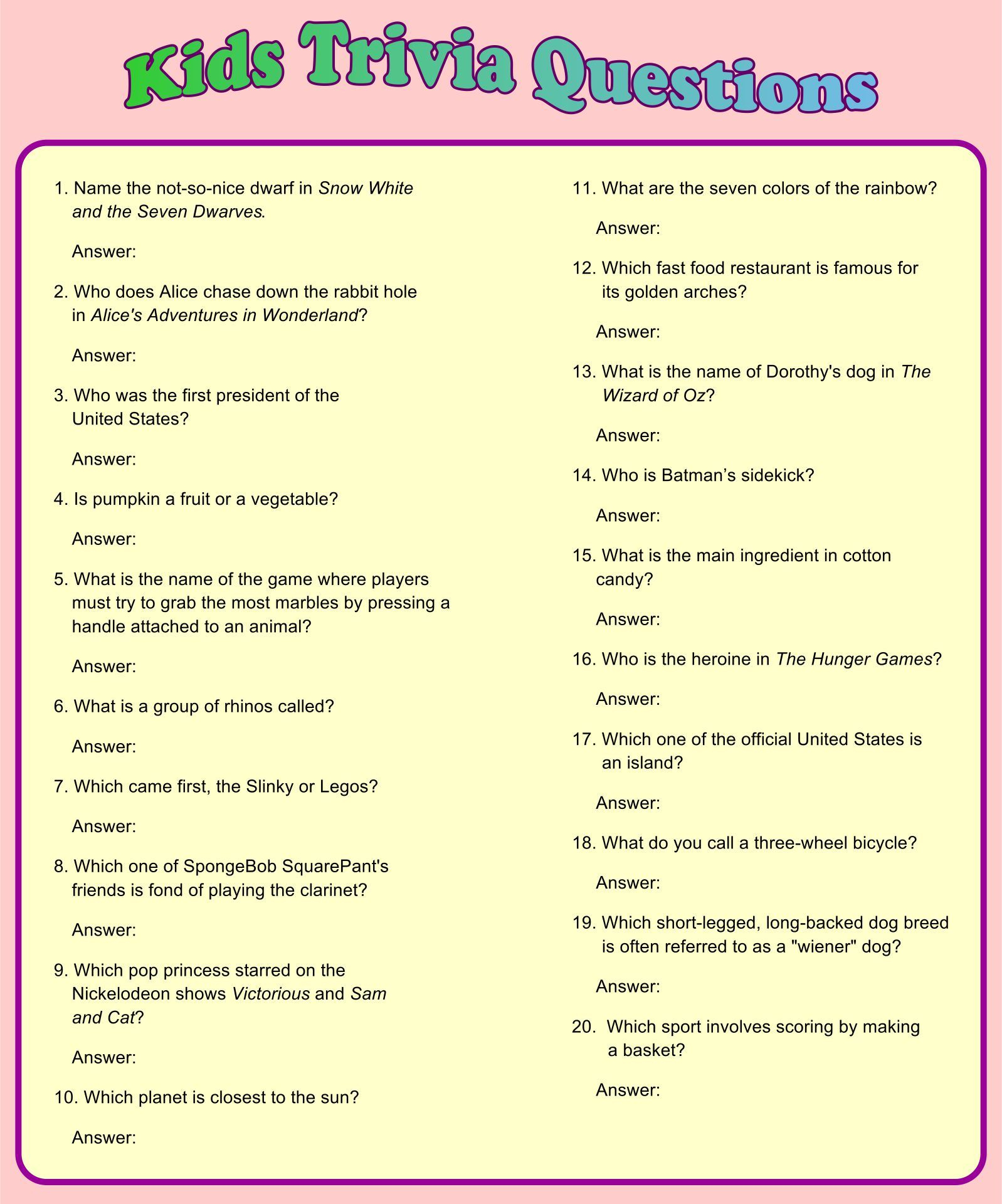 Fun Trivia - 10 Free Pdf Printables | Printablee | Fun Trivia - Free Printable Trivia Games