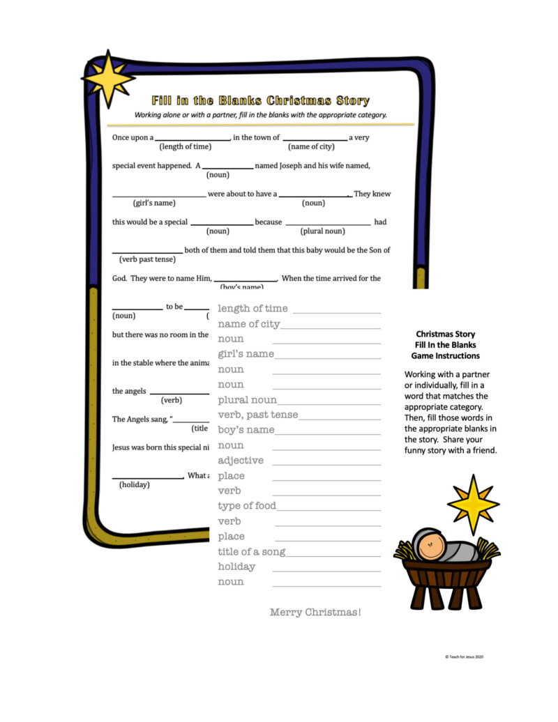 Nativity Sunday School Game – Similar To Mad Libs – Teach For Jesus - Free Printable Christian Mad Libs