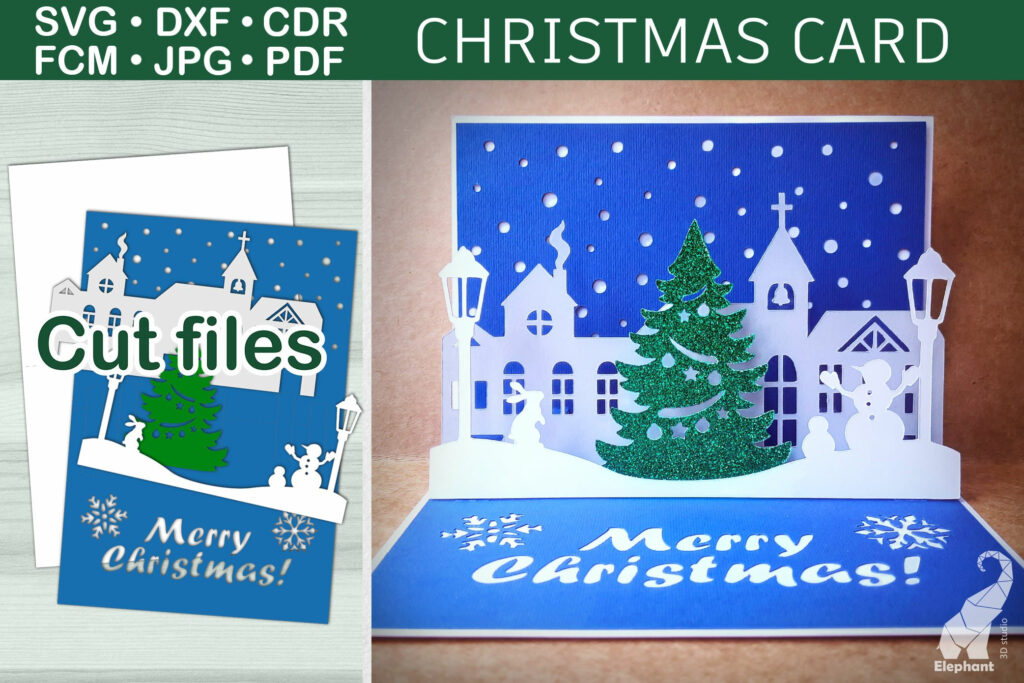 Pop-Up Christmas Card Svg Template | Paper Christmas Village - Pop Up ...