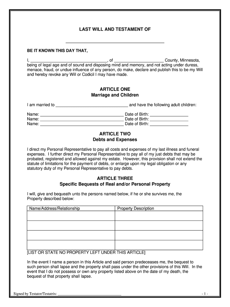 Printable Will Forms - Fill Online, Printable, Fillable, Blank - Free Forms For Wills