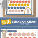 Reward Chart Printable, Kids Chore Chart, Sloth, Digital Download   Free Printable Animal Behavior Charts
