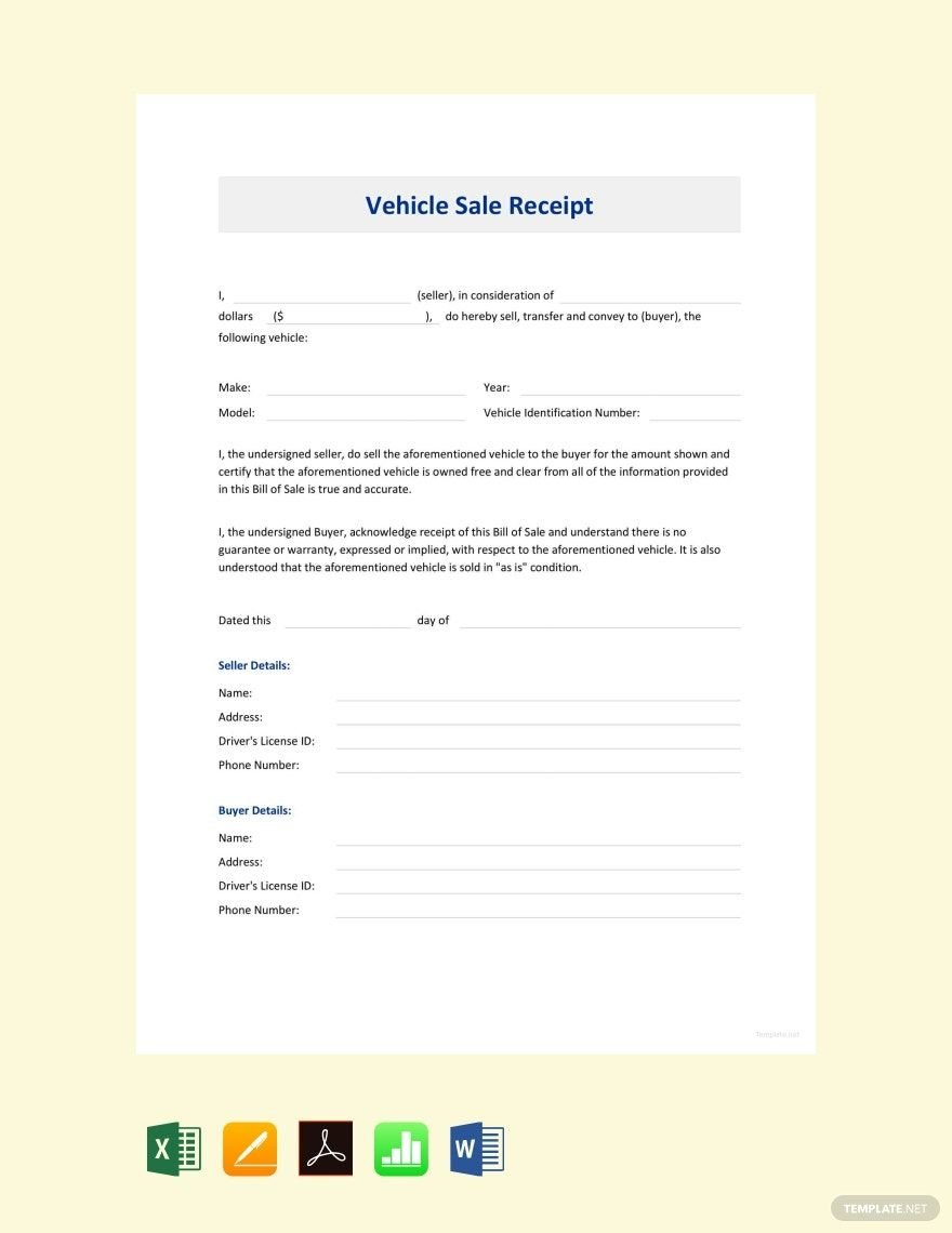 Sample Car Sale Receipt Template In Google Sheets, Google Docs - Free Printable Receipt For Car Sale