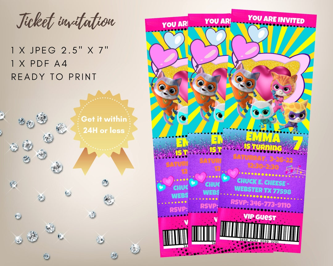 Super Heroes Kitties Ticket Invitation Digital Printable Birthday Party You Print Super Kitties Custom Kids Birthday Invitation - Etsy Finland - Free Printable Littlest Pet Shop Birthday Party Invitations