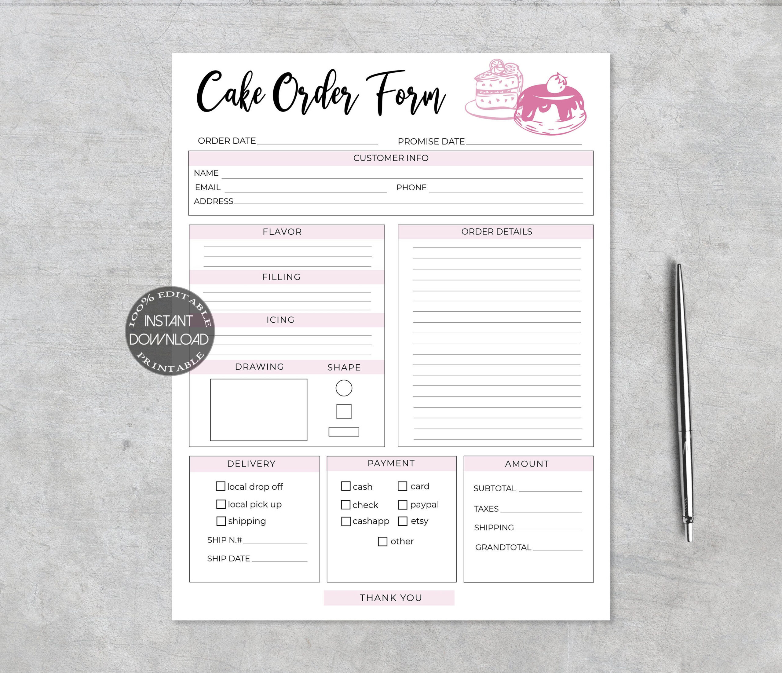Tortenbestellformular Bearbeitbar Bestellformulare Vorlage - Free Printable Bakery Order Forms