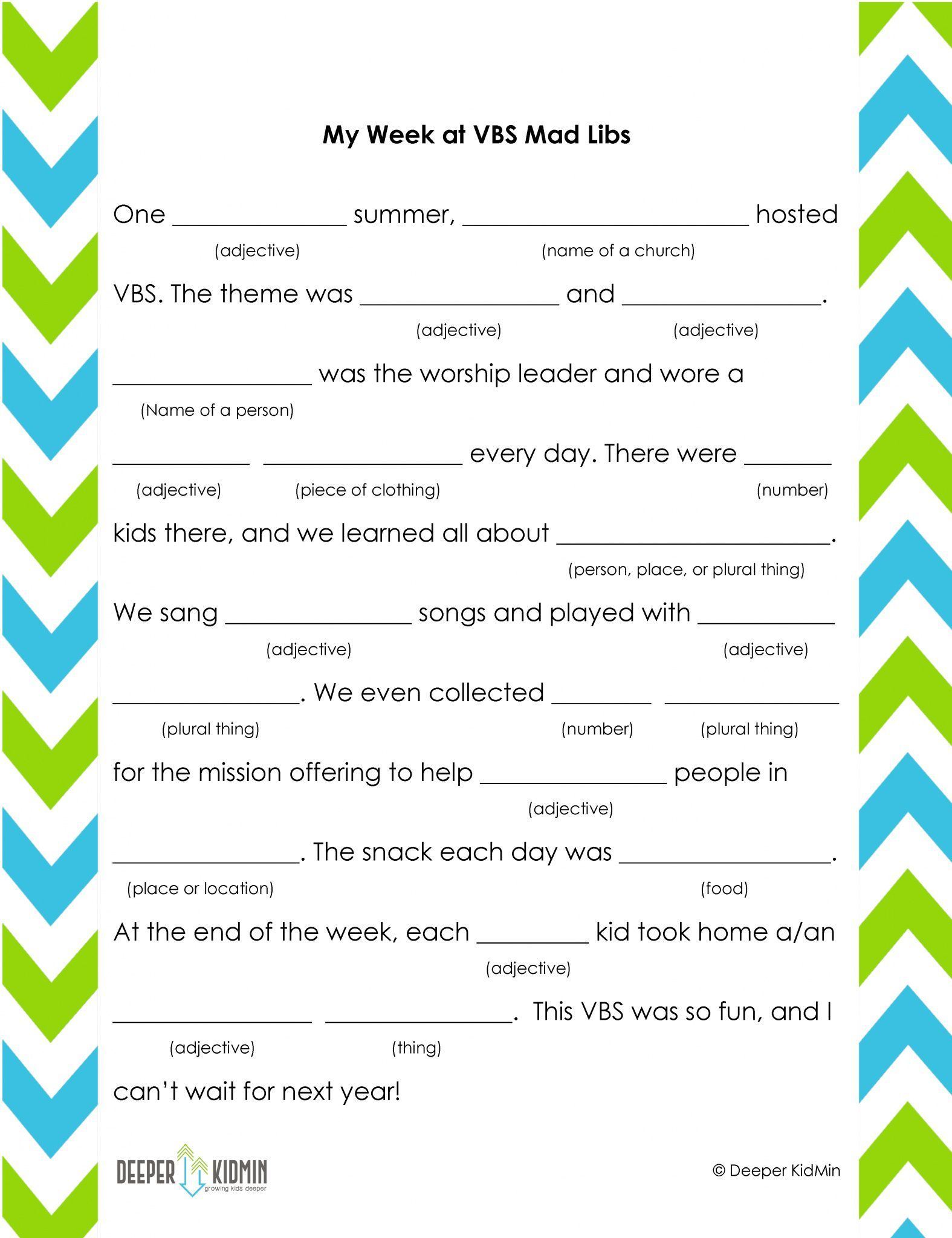 Vbs Mad Libs Game For Kids - Free Printable Christian Mad Libs