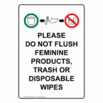 Vertical Sign   Restroom Etiquette   Please Do Not Flush Feminine   Do Not Flush Signs