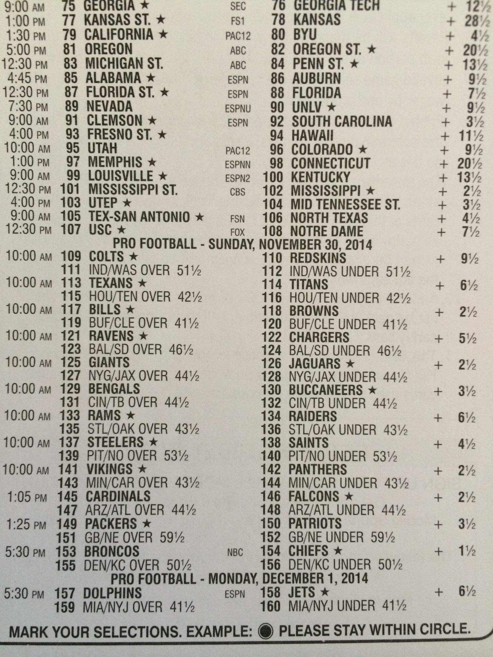 15234 Half Point Parlay Cards