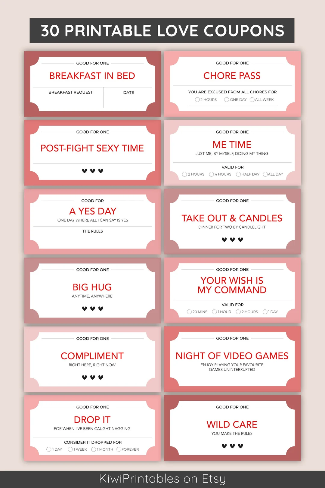 30 Fun Love Coupon Book Valentines Day 30 Fun Love Coupon Book Valentines Day