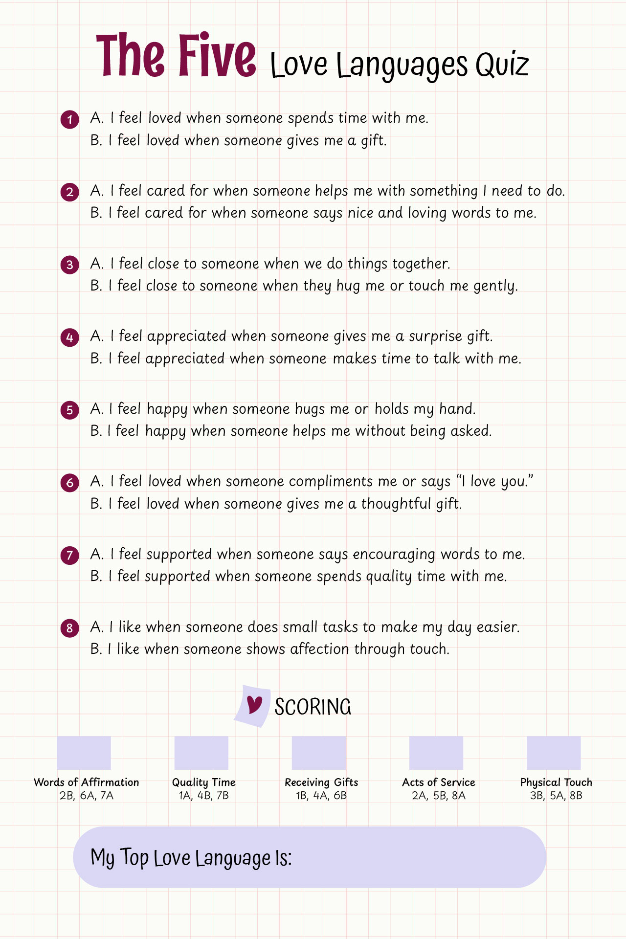 5 Love Languages Quiz Printable