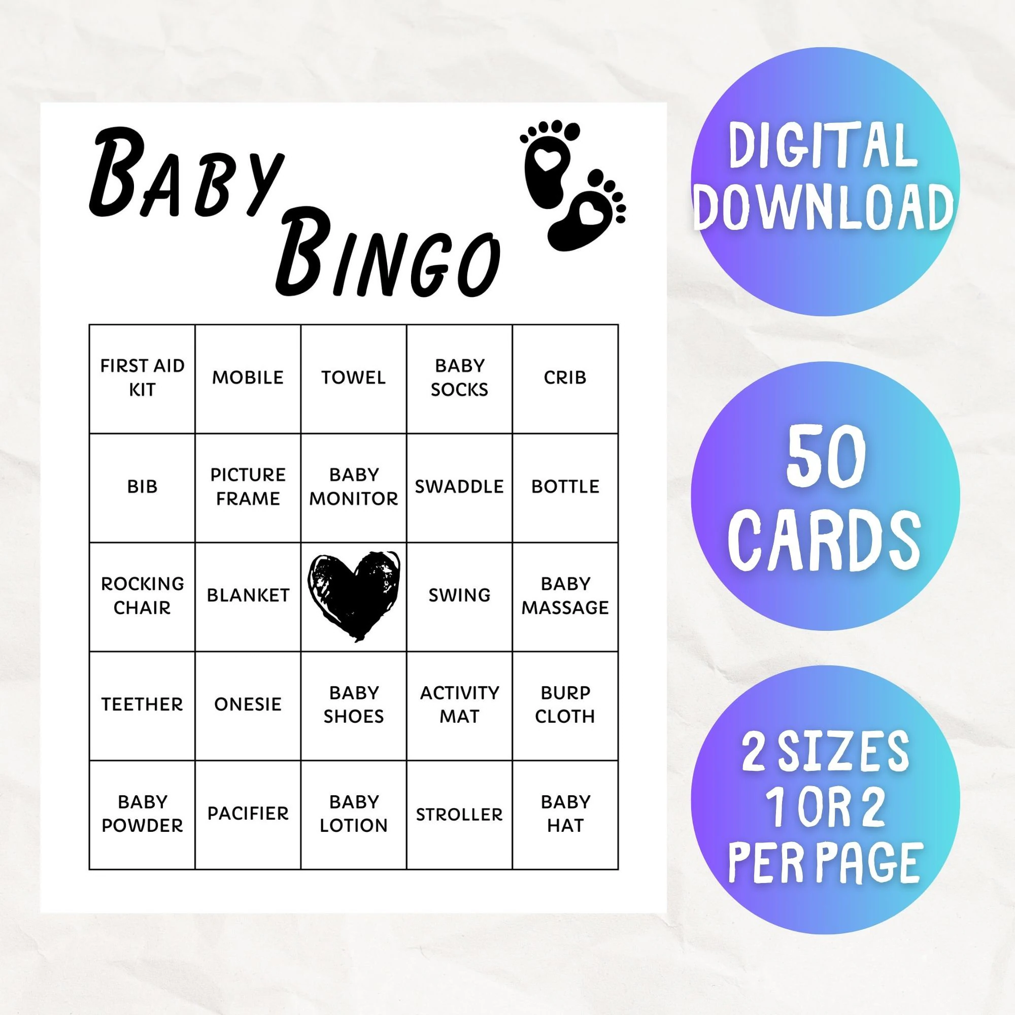 50 Baby Shower Bingo Cards Printable