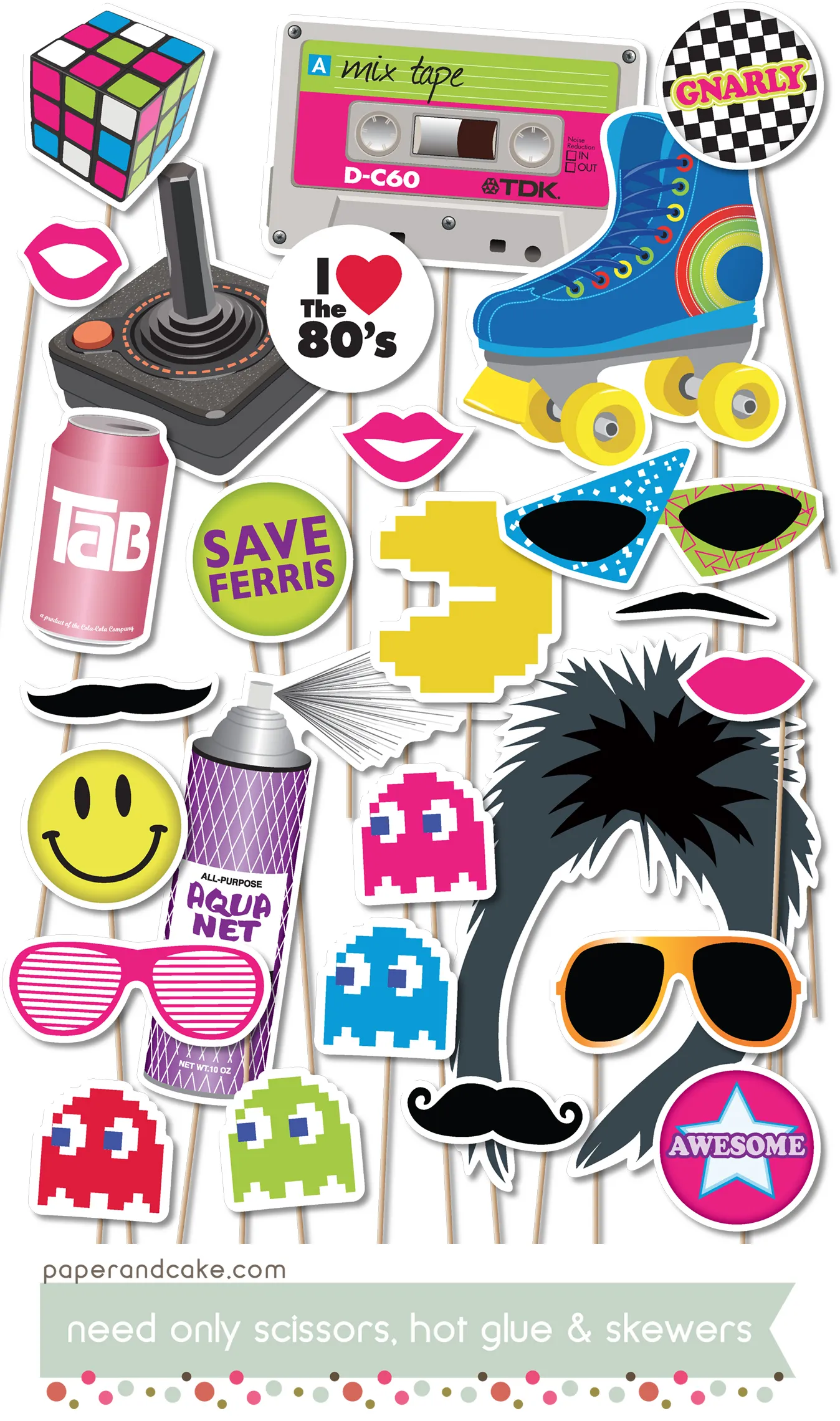 80s Printable Photo Booth Props