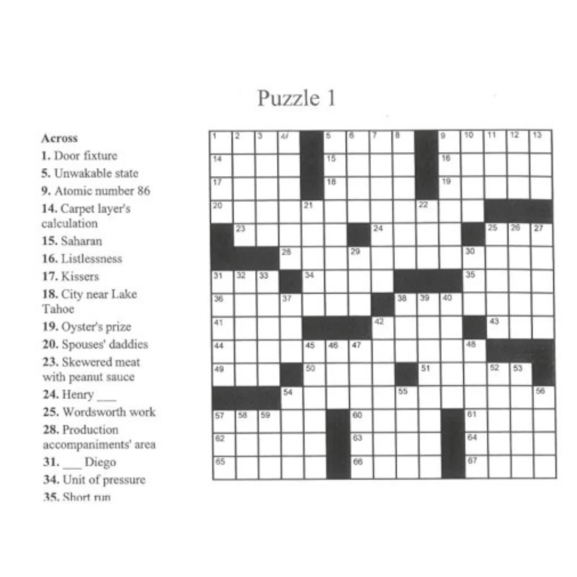 free easy printable crossword puzzles for adults