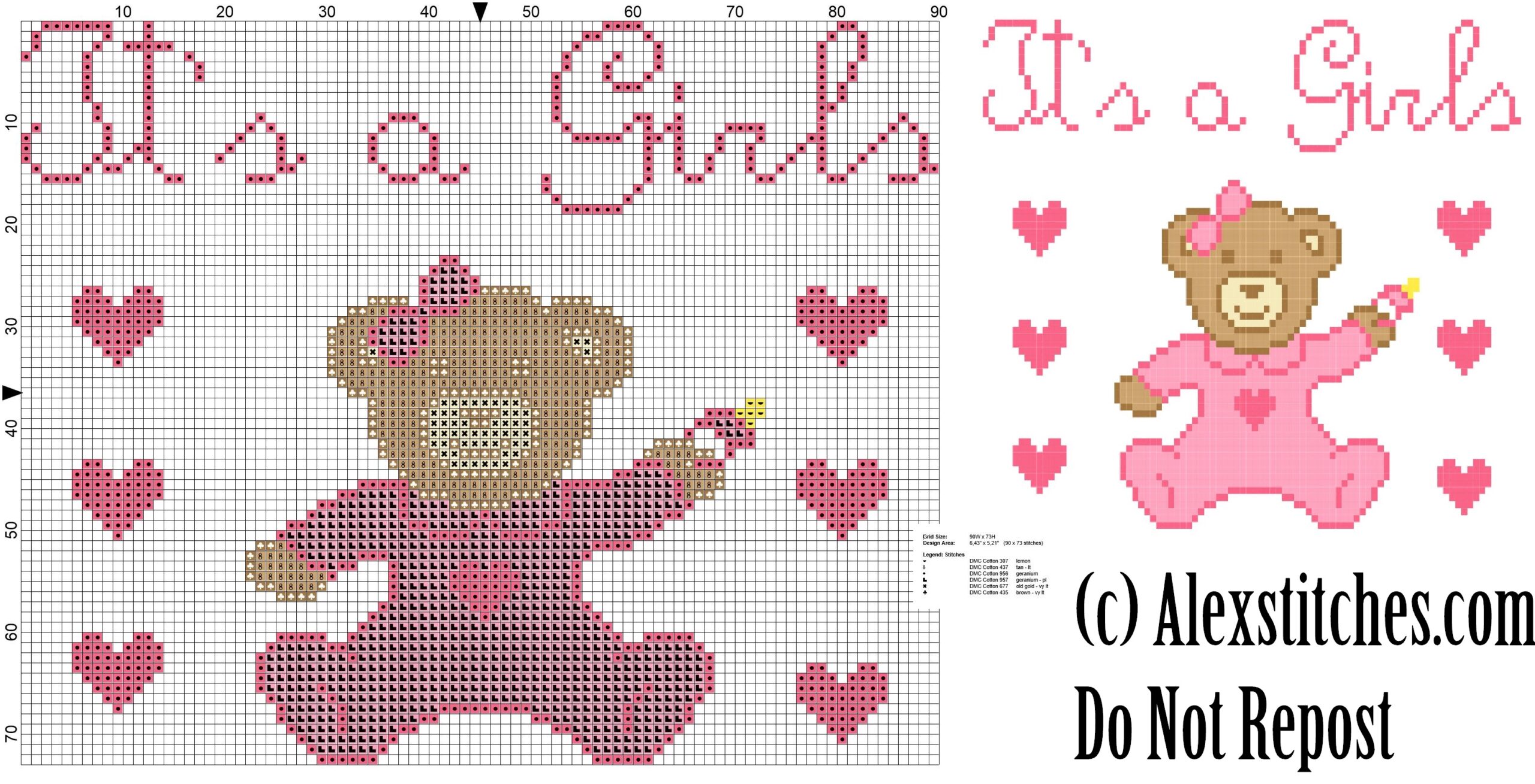 Baby Bear Onesie It S A Girls Birth Record Free Cross Stitch Pattern