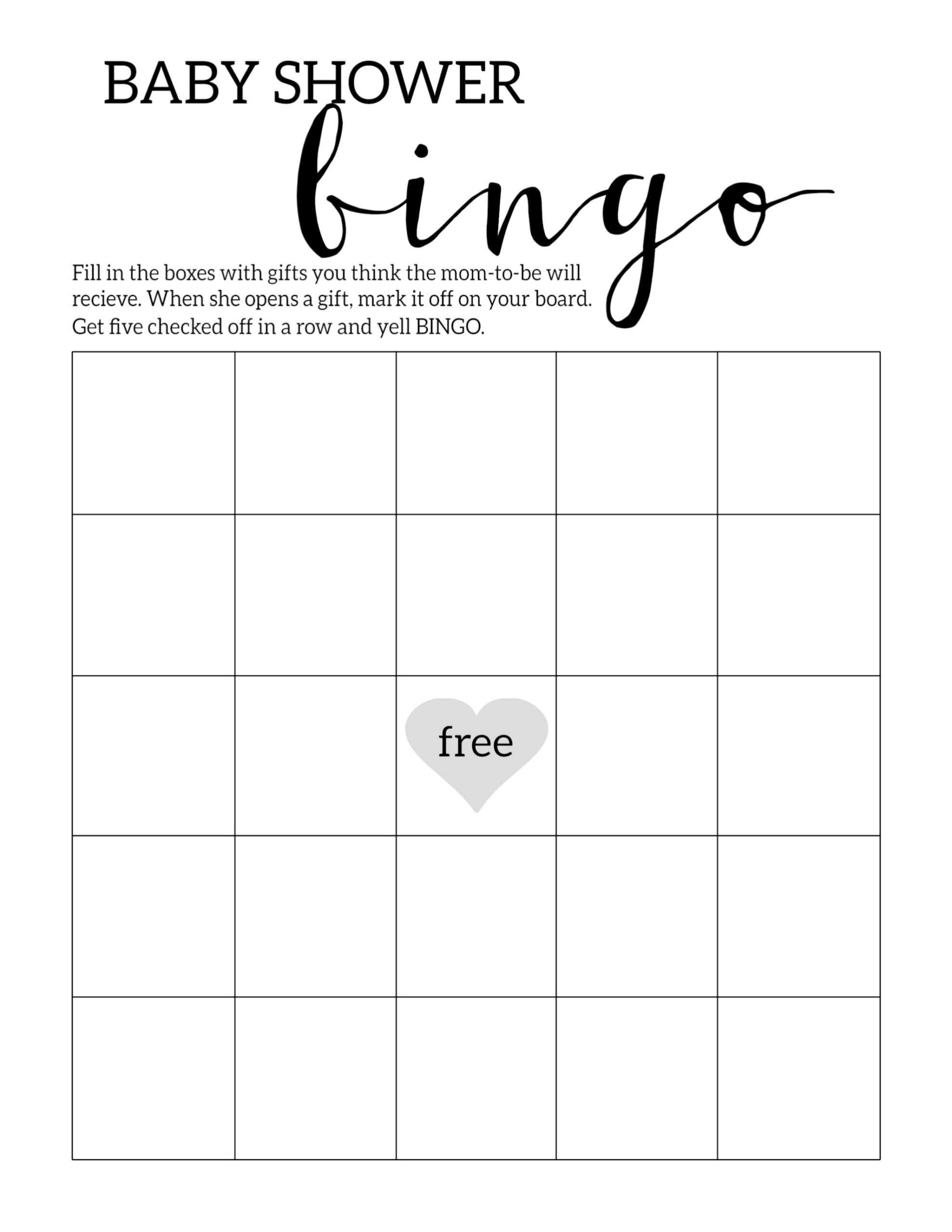 Baby Shower Bingo Printable Cards Template