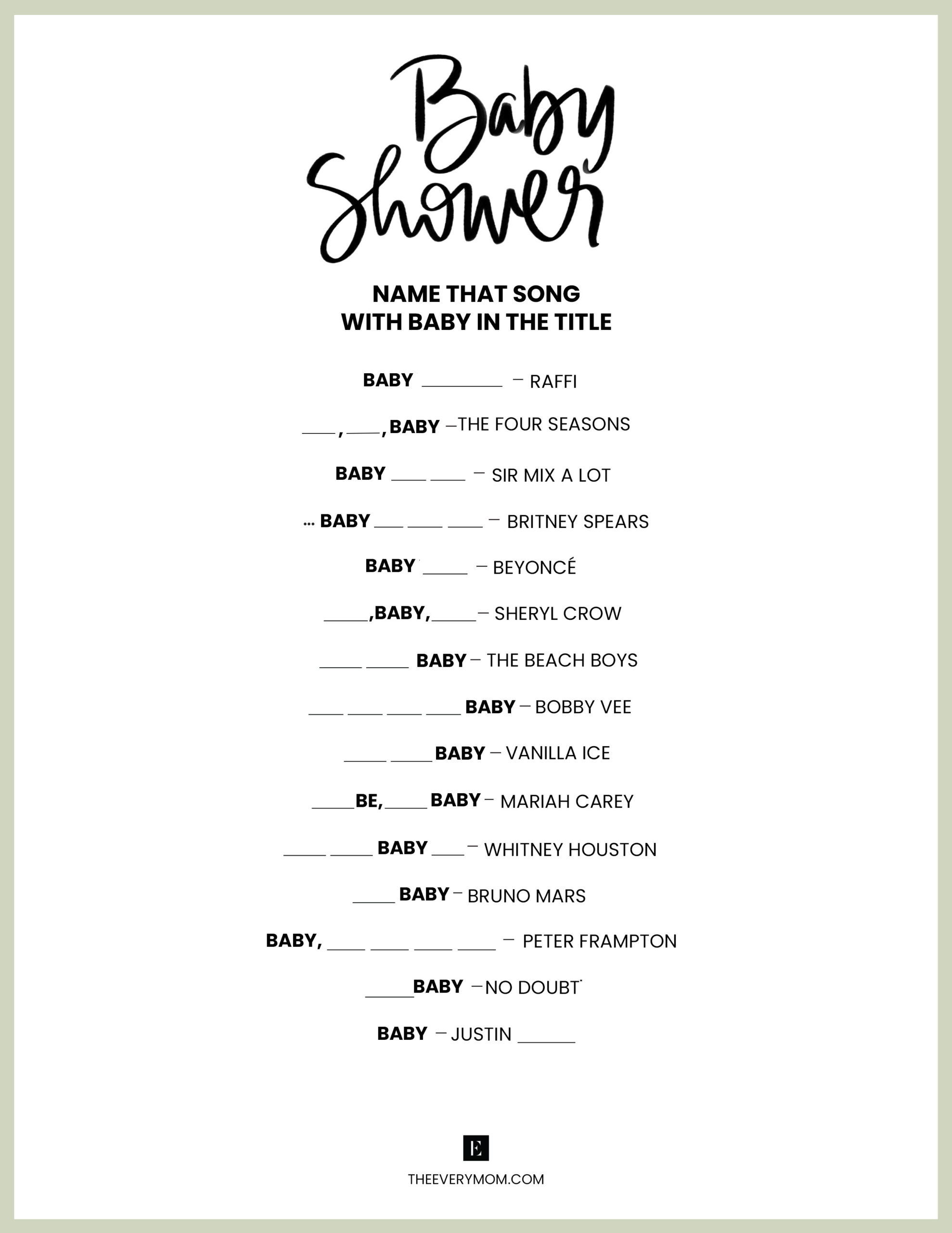 Baby Shower Games Printables