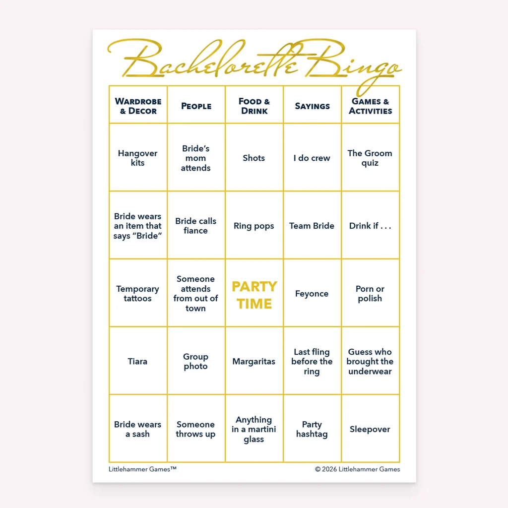 Bachelorette Bingo Gold Printable Bachelorette Bingo Gold Printable