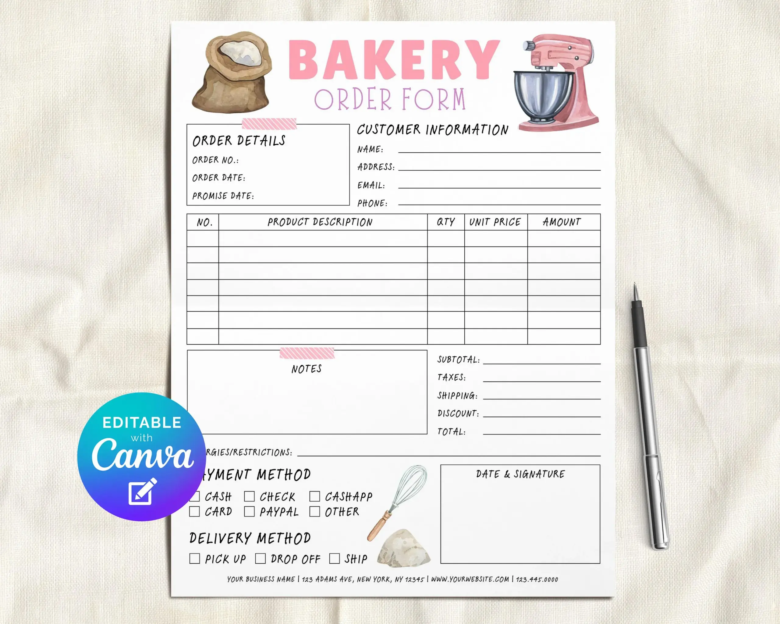 Bakery Order Form Editable Template Bakery Order Form Editable Template