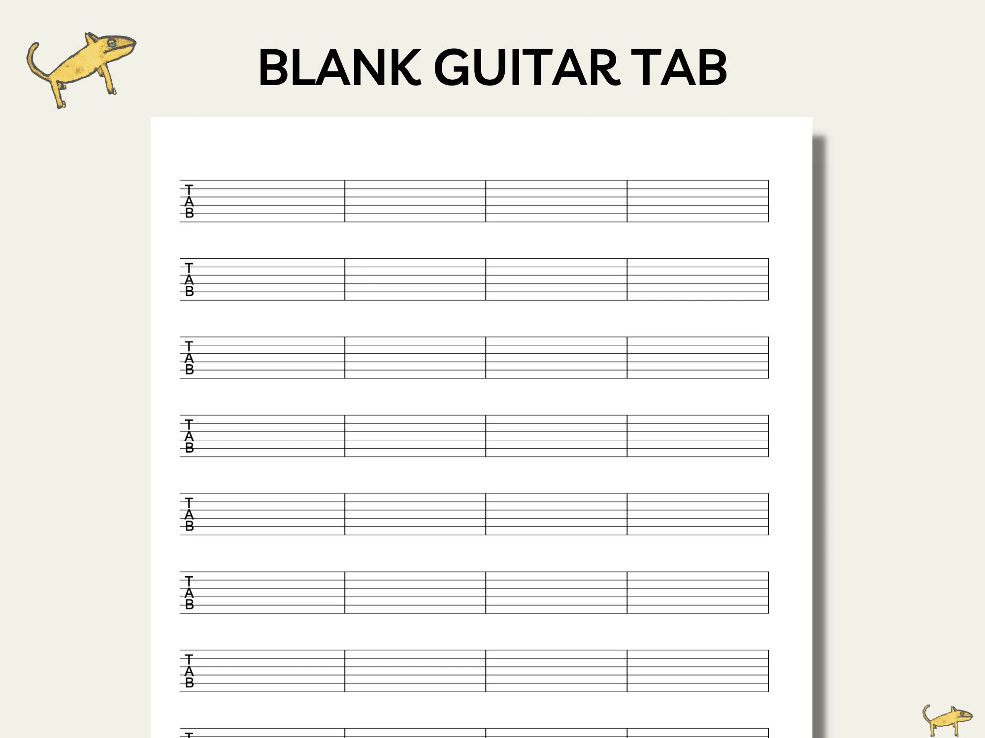Blank Guitar Tab Paper Music Lesson Blank Guitar Tab Paper Music Lesson