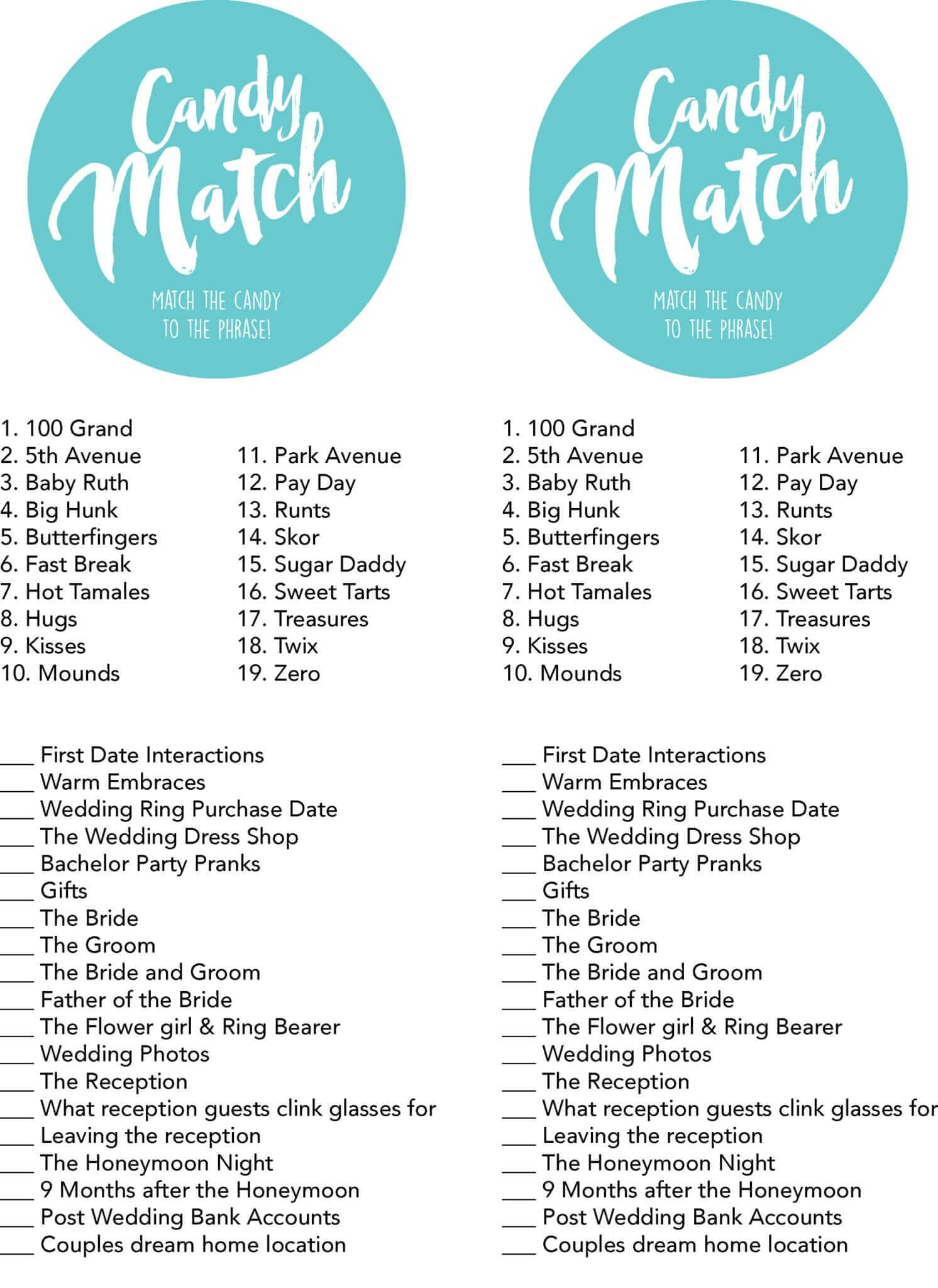 Bridal Shower Games Free Printables