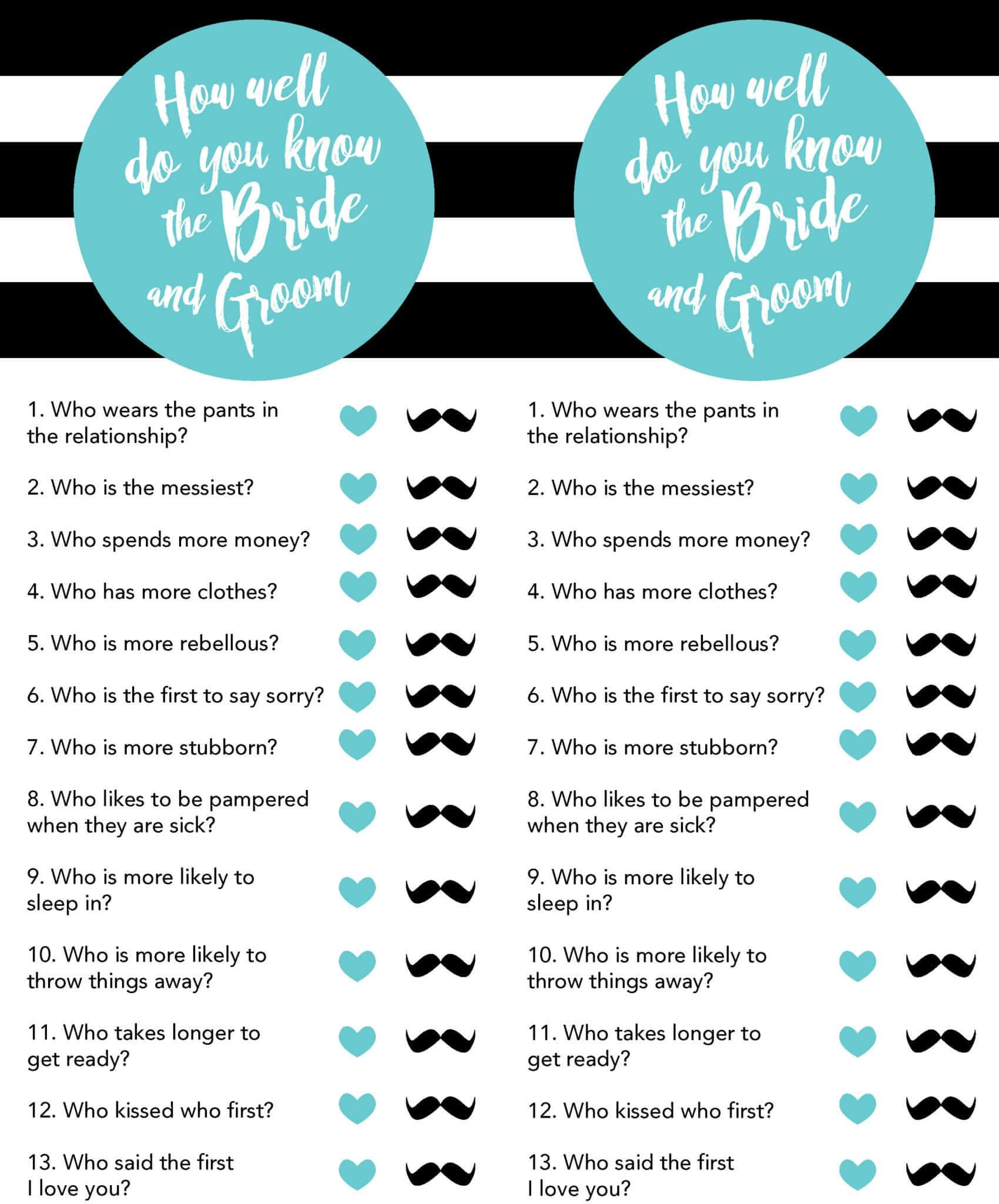 Bridal Shower Games Free Printables