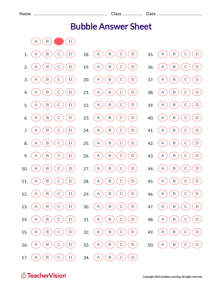 Bubble Answer Sheet Bubble Answer Sheet