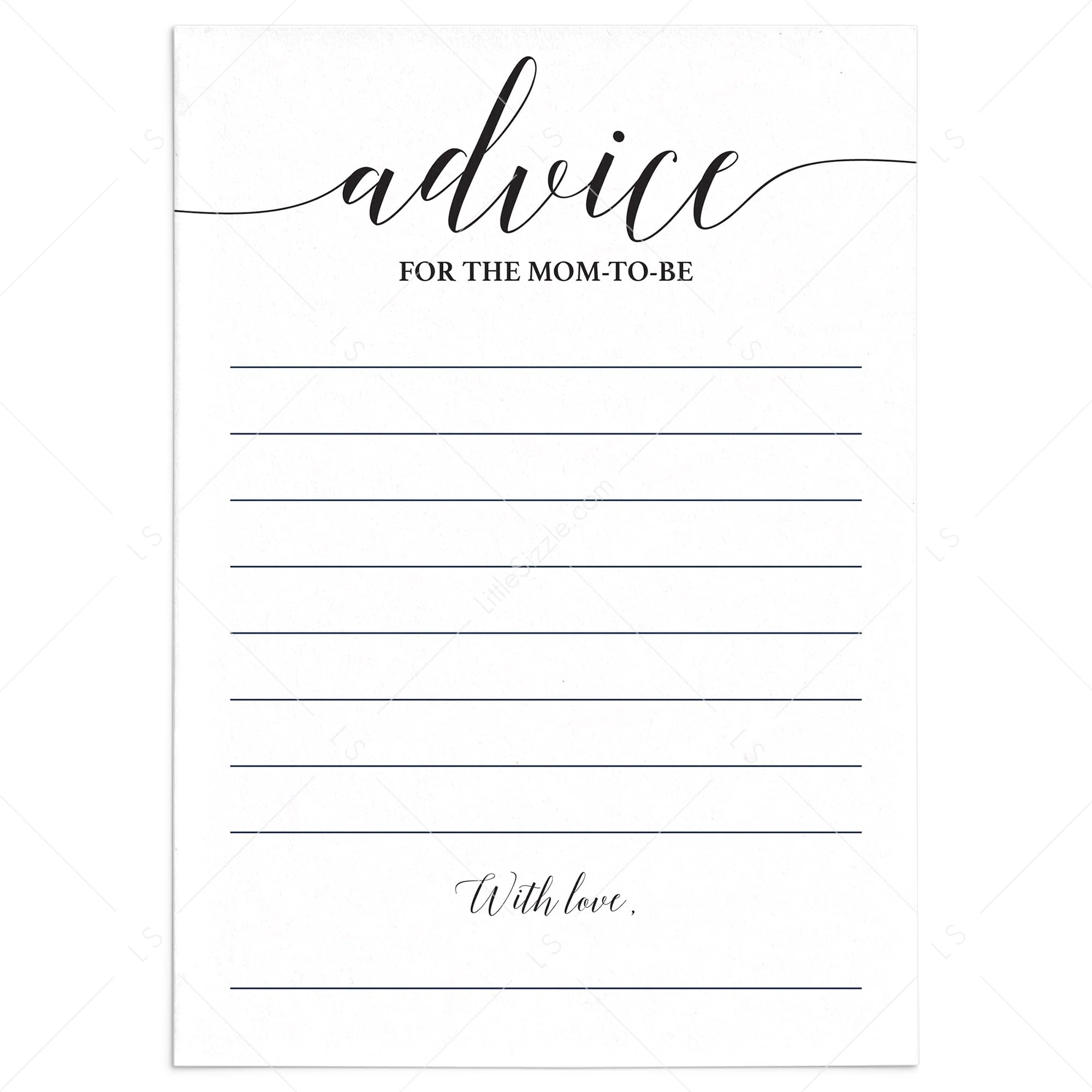 Calligraphy Advice Card For Mom To Be Printable Fillable Pdf Calligraphy Advice Card For Mom To Be Printable Fillable Pdf