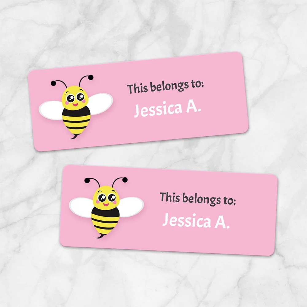Cute Pink Bee Name Labels For School Supplies Printable Cute Pink Bee Name Labels For School Supplies Printable