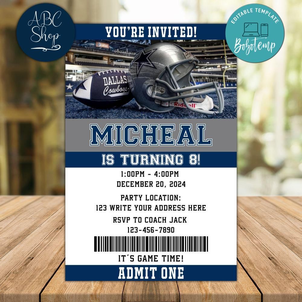 Dallas Cowboys Birthday Invitation Instant Download Dallas Cowboys Birthday Invitation Instant Download