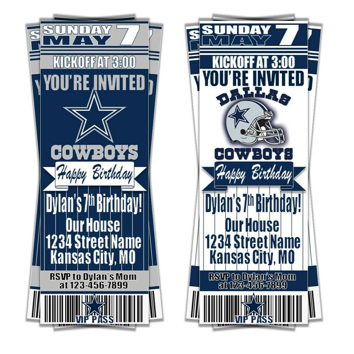 Dallas Cowboys NFL Footballl Birthday Invitation Ticket Style P119430496 Dallas Cowboys NFL Footballl Birthday Invitation Ticket Style P119430496
