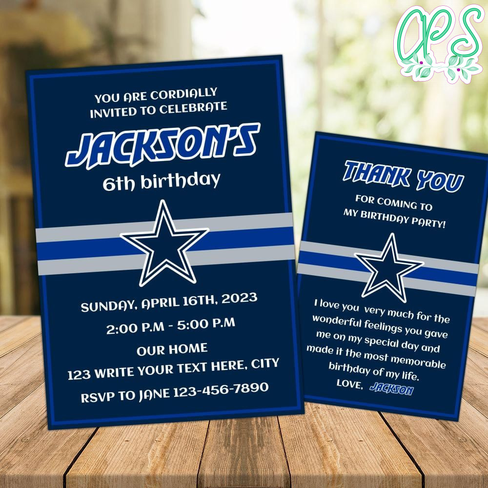 Dallas Cowboys Party Invitations And Free Thank You Card Instant Download