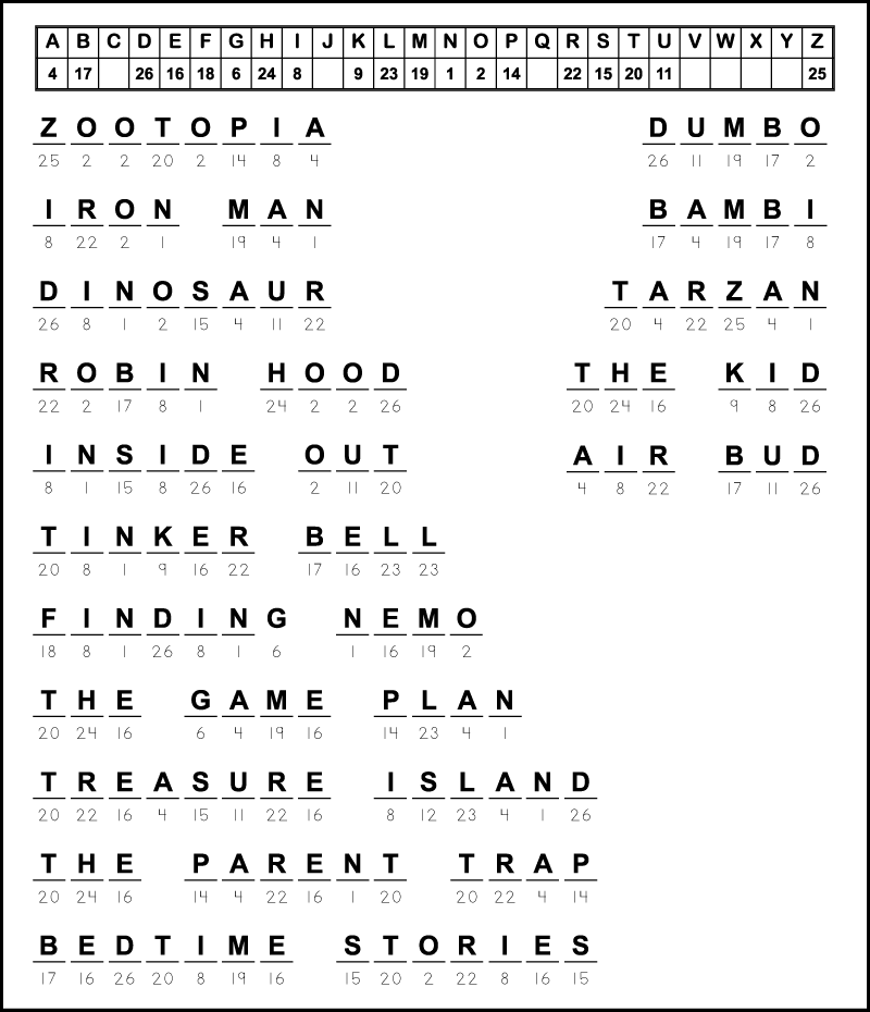 Disney Movies Cryptograms Disney Movies Cryptograms