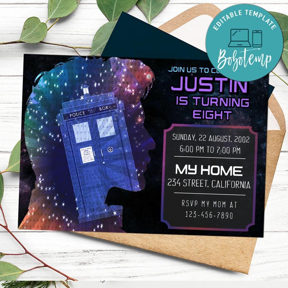 Doctor Who Birthday Invitation Customizable Template To Print At Home Instant Download Doctor Who Birthday Invitation Customizable Template To Print At Home Instant Download