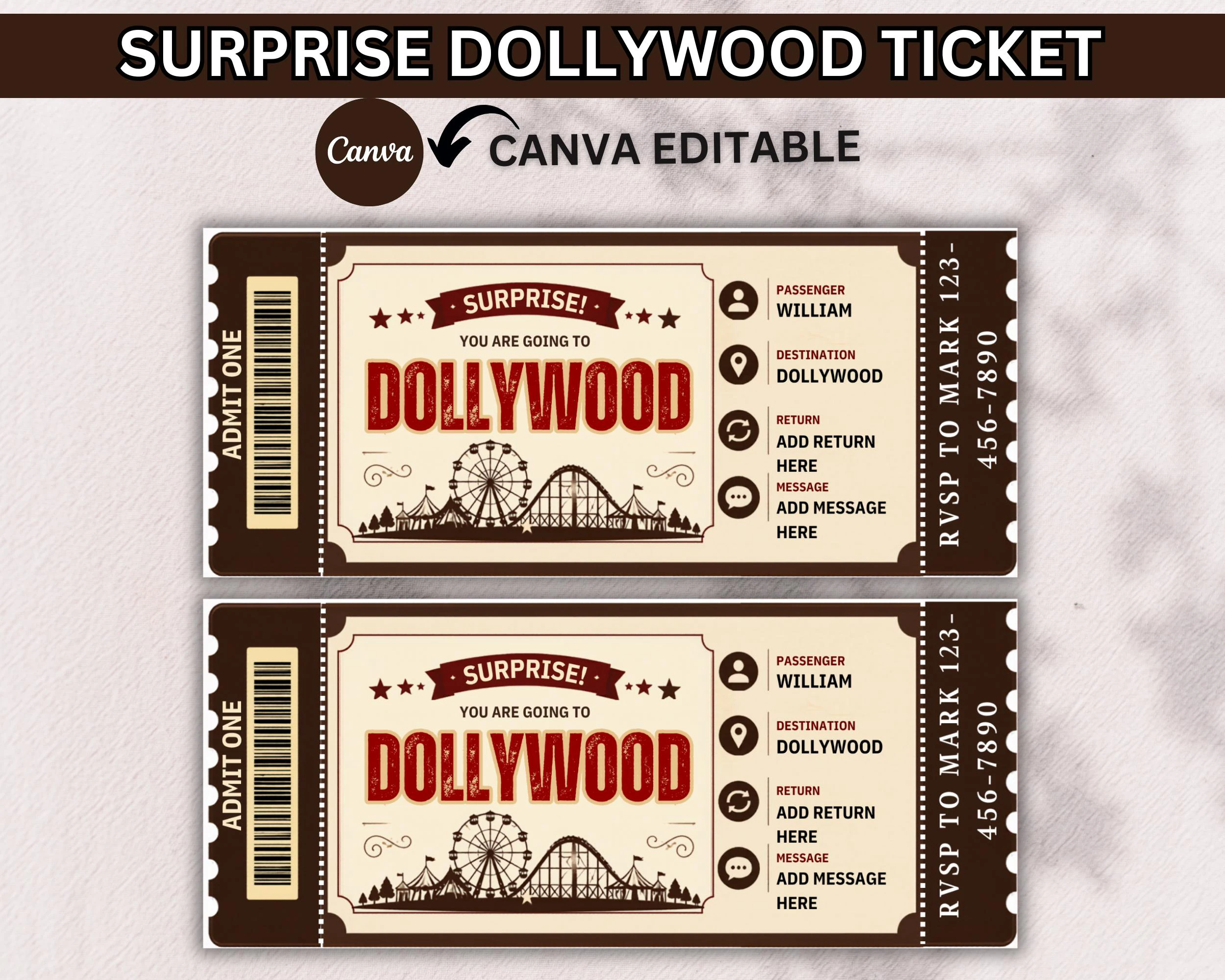 Dollywood Ticket Printable Dollywood Ticket Printable