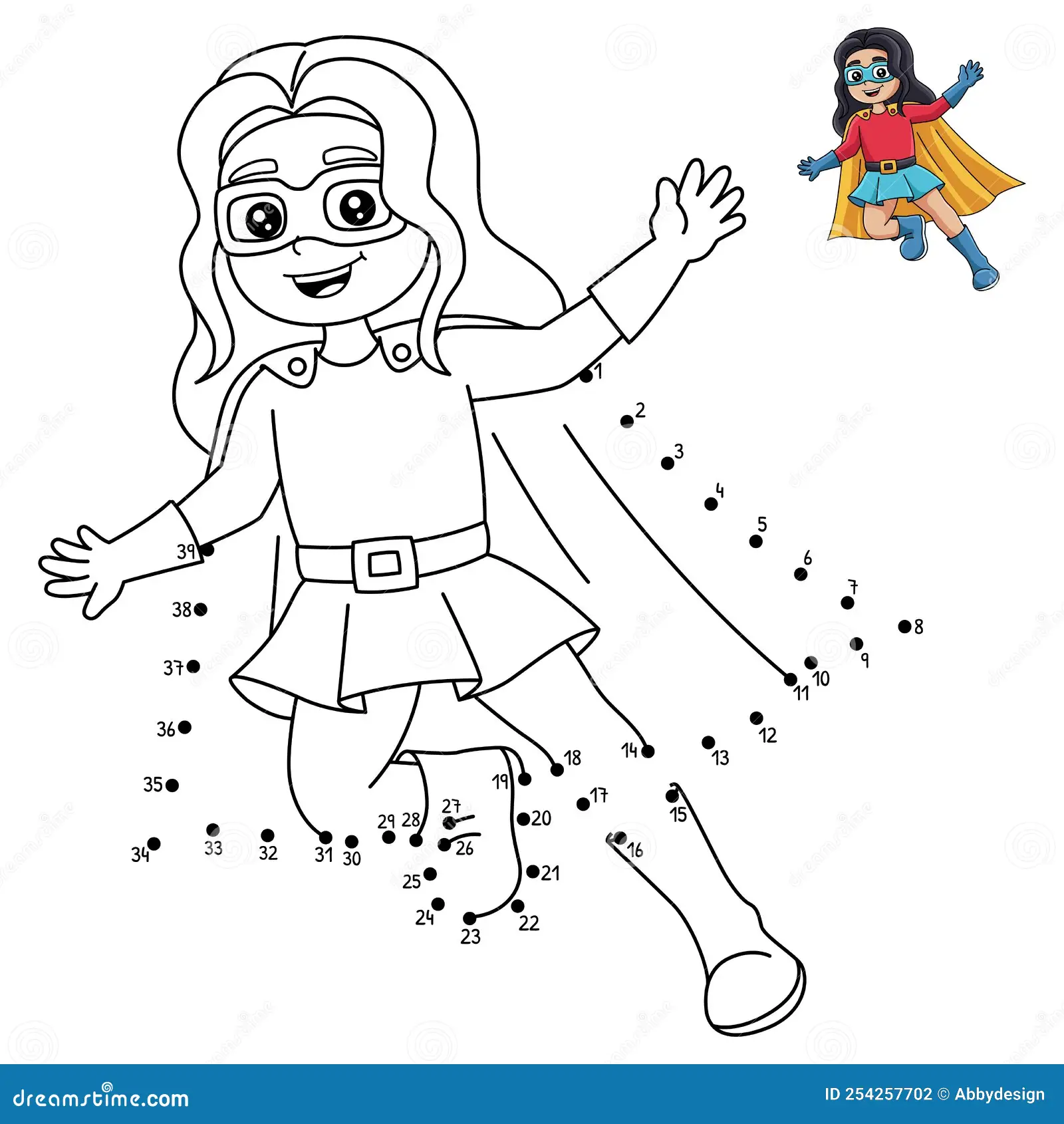 Dot To Superhero Girl Coloring Page Kids Cute Funny Connect Dots Provides Hours Fun Children Color Very Image254257702