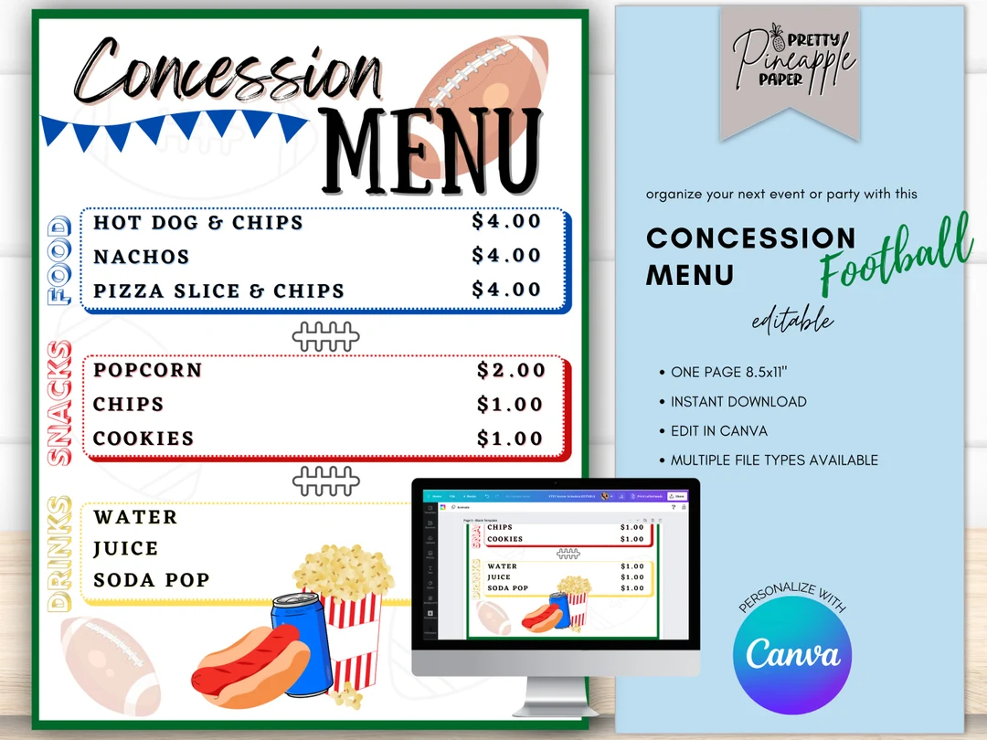 Editable Concession Stand Menu Football Editable Concession Stand Menu Football