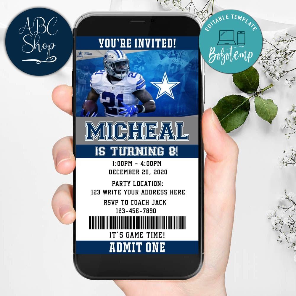 Electronic Dallas Cowboys Ticket Evite Birthday Invitations Instant Download Electronic Dallas Cowboys Ticket Evite Birthday Invitations Instant Download