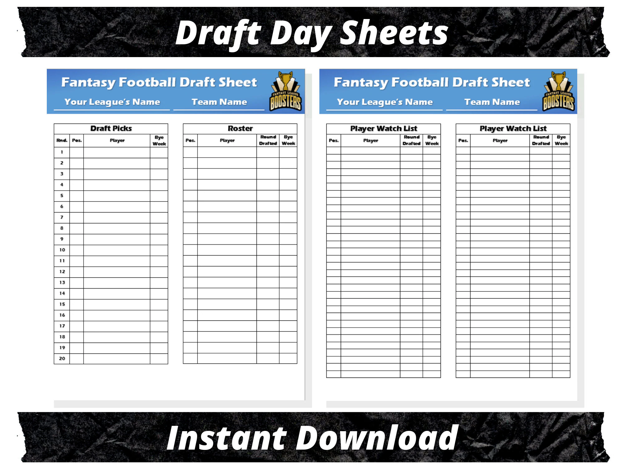 free fantasy football printable draft sheets