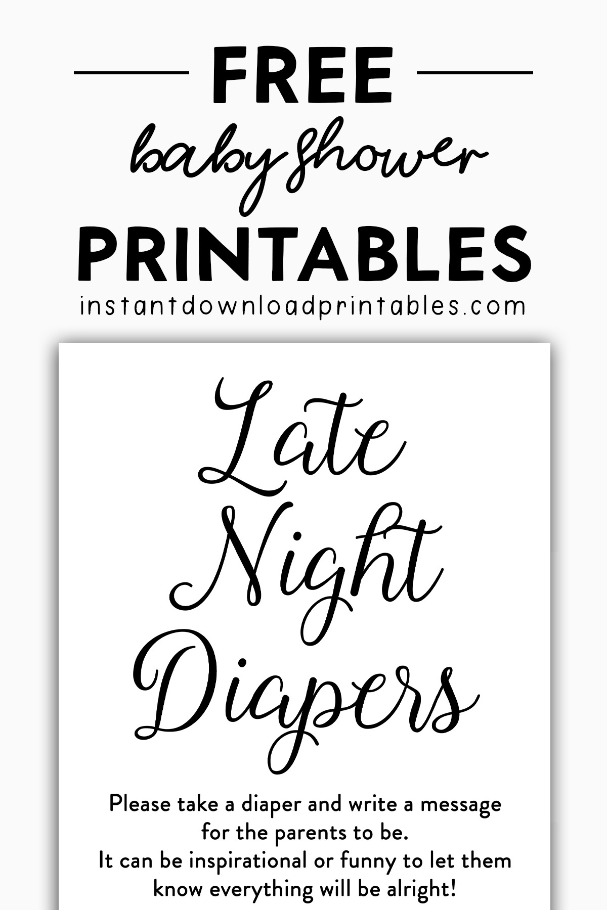 Free Baby Shower Black And White Printables Instant Download Late Night Diapers Free Baby Shower Black And White Printables Instant Download Late Night Diapers