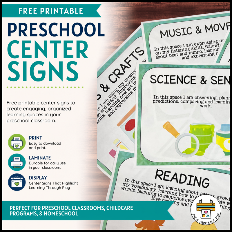Free Center Signs For Preschool