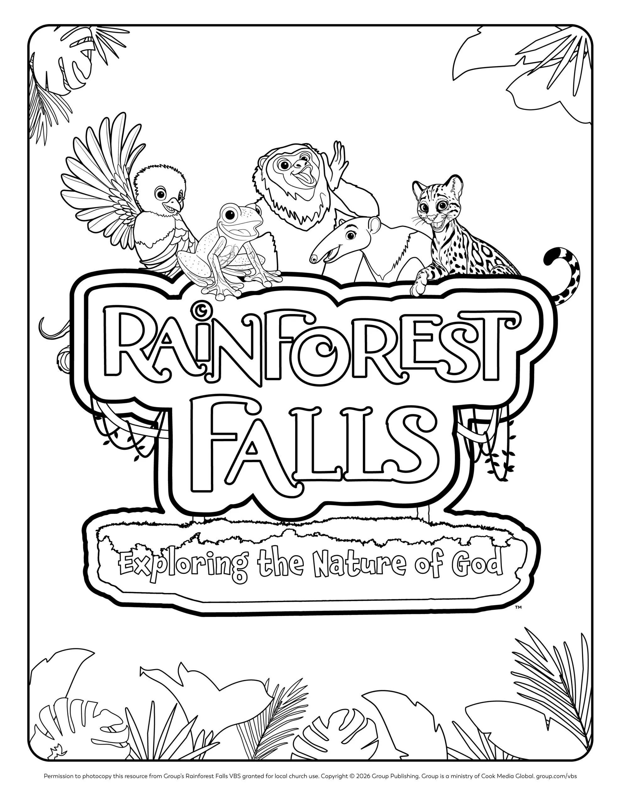 Free Download Rainforest Falls Coloring Page