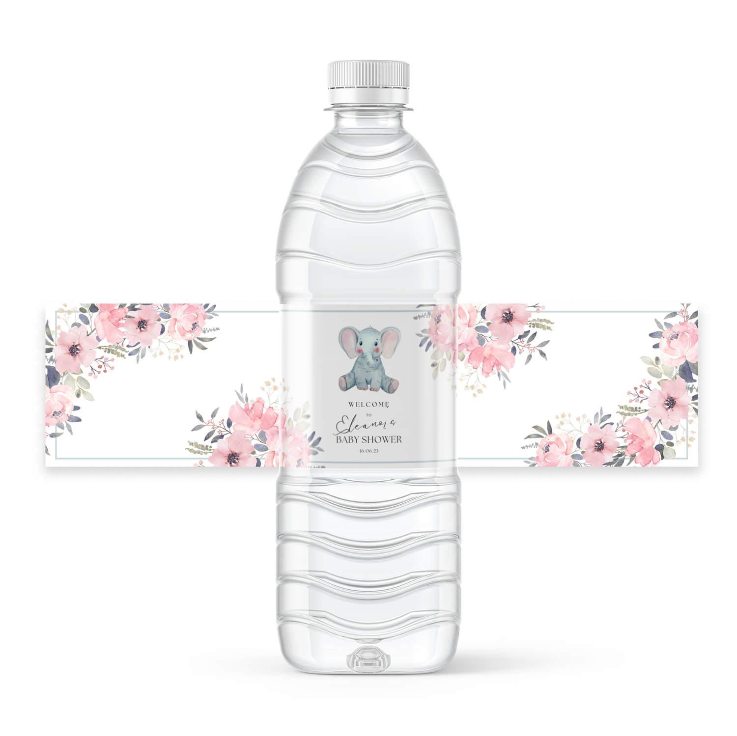Free Pink Elephant Floral Baby Shower Design For 8x2 Inch Water Bottle Labels For Canva Free Pink Elephant Floral Baby Shower Design For 8x2 Inch Water Bottle Labels For Canva
