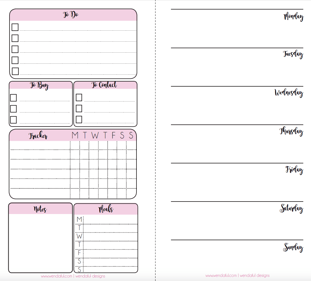 Free Planner Inserts Week Page Trackers