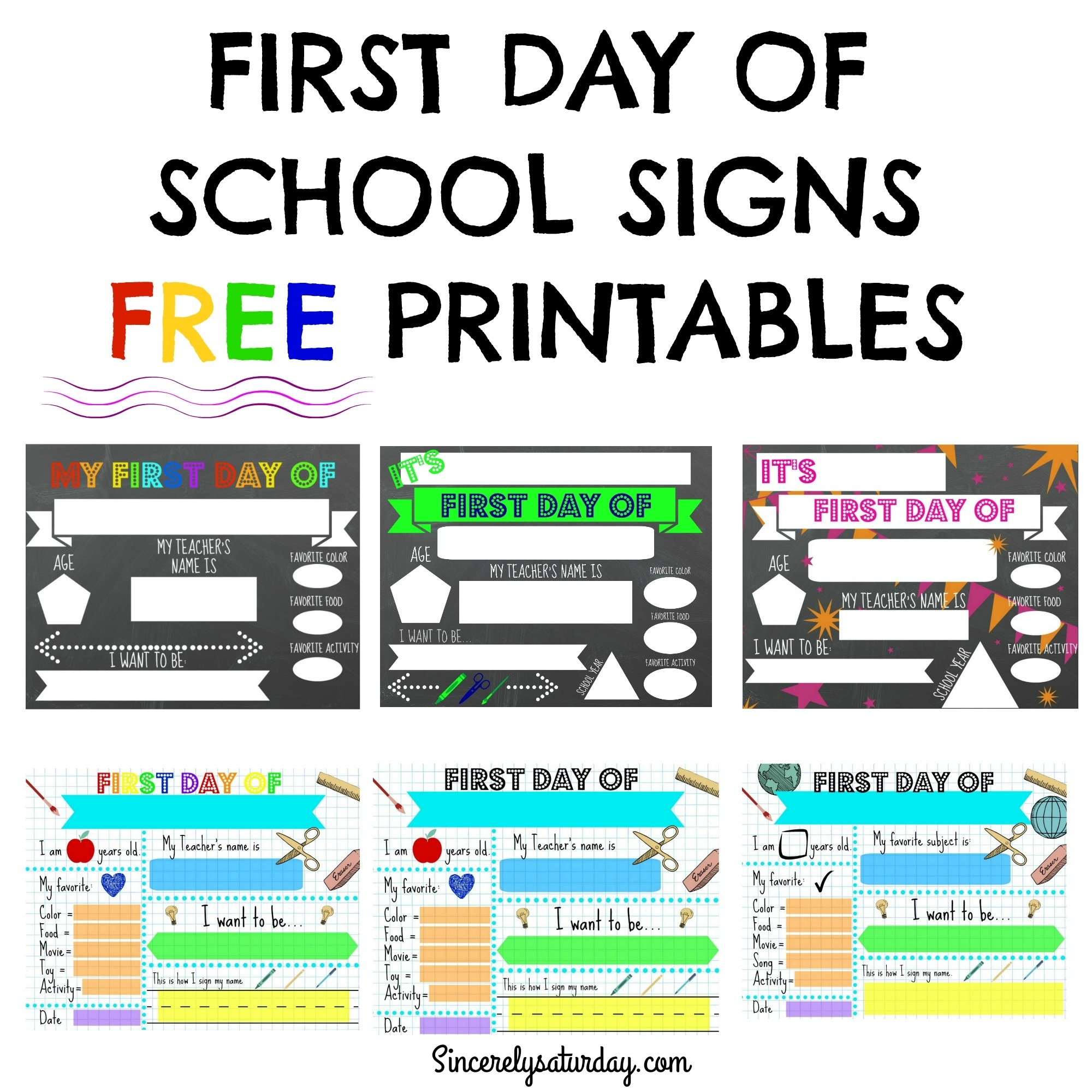 Free Printable First Day Of School Signs
