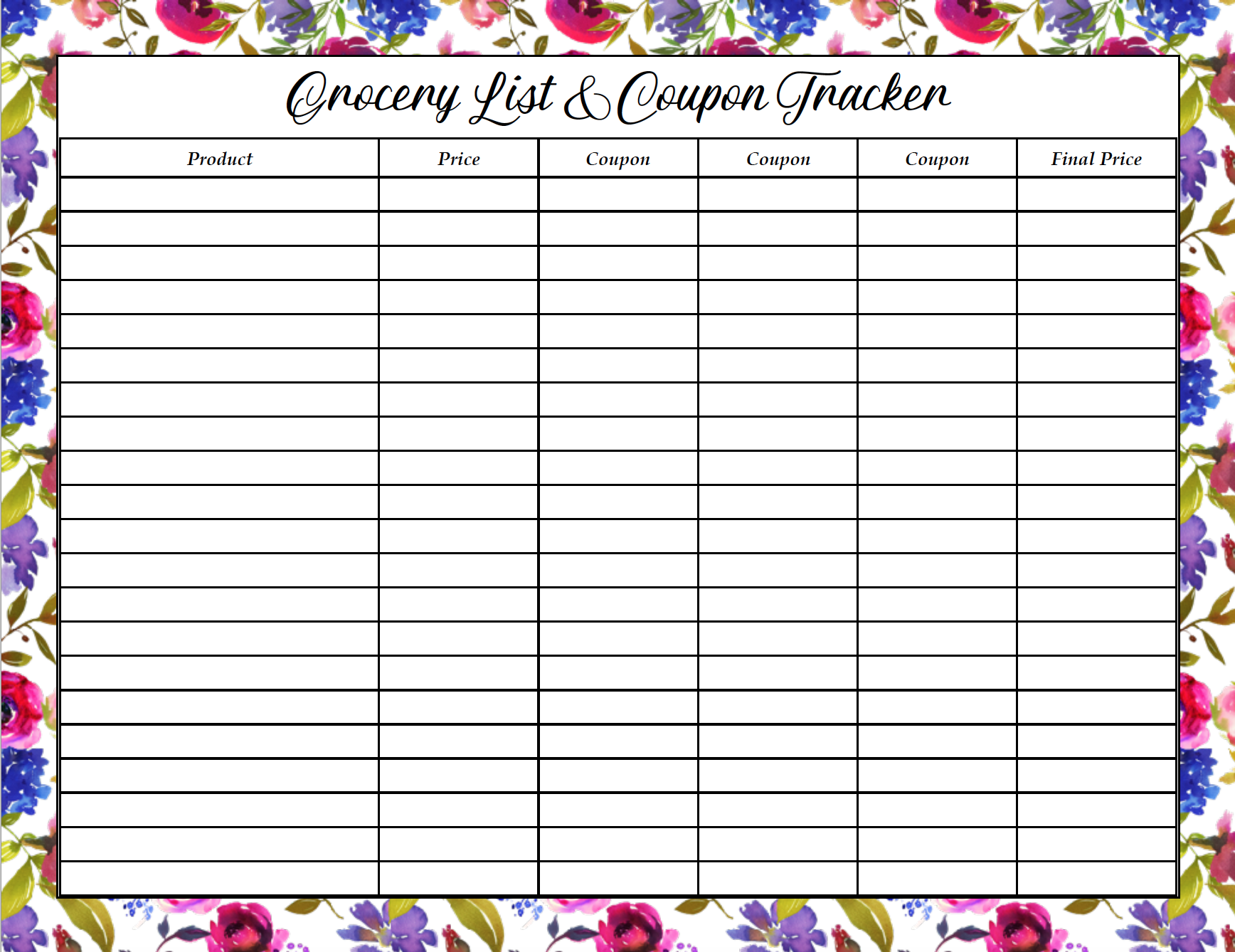 Free Printable Grocery Coupon Tracker