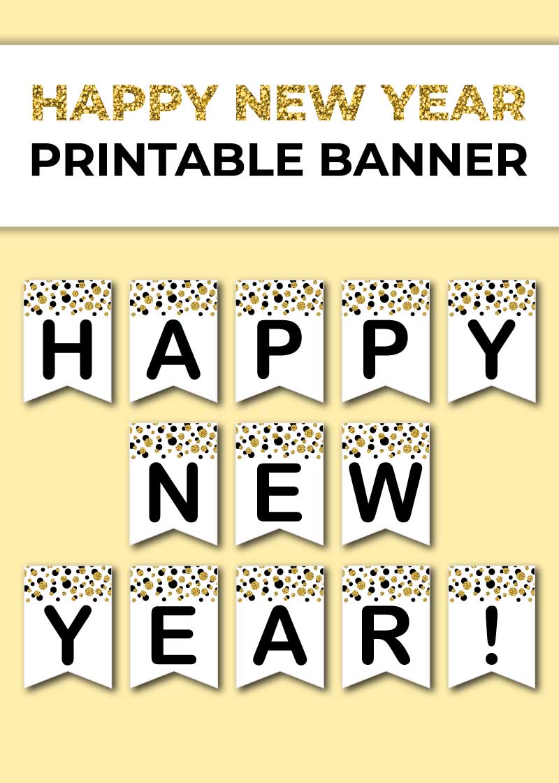 Free Printable Happy New Year Banner Black And Golden Confetti Free Printable Happy New Year Banner Black And Golden Confetti